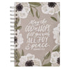 Joy and Peace Gray Floral Spiral Journal - Romans 15:13