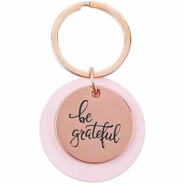 Be Grateful Keyring, Rose Gold and Pink