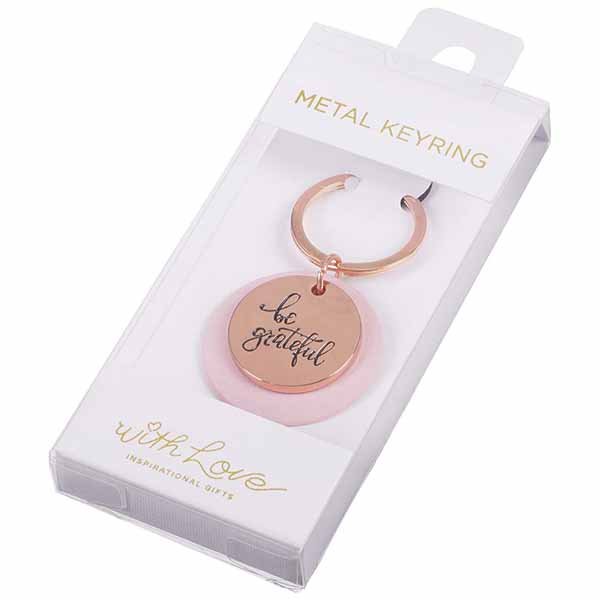 Be Grateful Keyring, Rose Gold and Pink