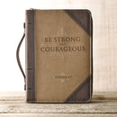 Be Strong and Courageous Bible Cover, LuxLeather, Brown, XL