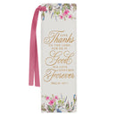 Give Thanks, Floral, Faux Leather Bookmark - Psalm 107:1