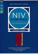 NIV Large Print Study Bible Fully Revised Edition, Leathersoft, Burgundy