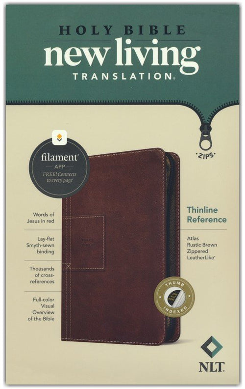 NLT Thinline Reference Zipper Bible, Thumb Indexed, Brown