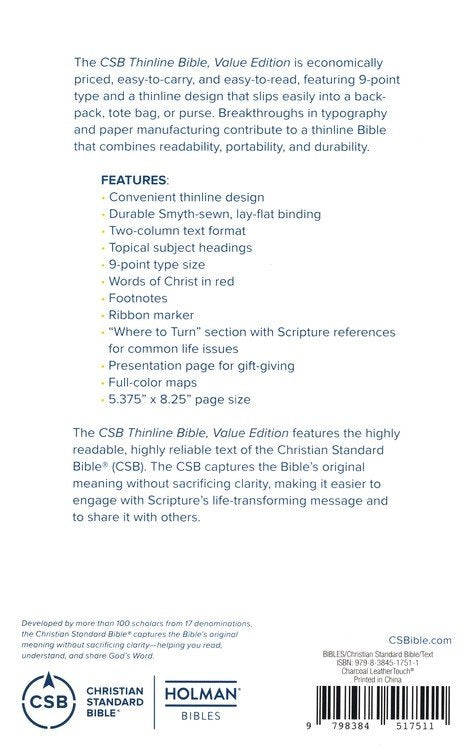 CSB Thinline Value Bible, Gray