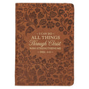 All Things Through Christ Zipper Journal, Brown Floral