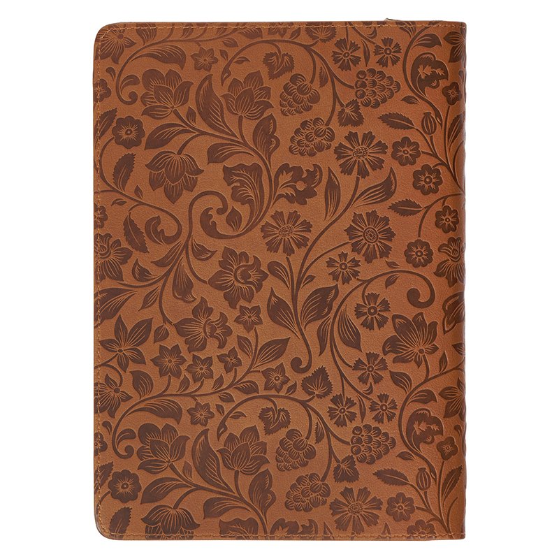 All Things Through Christ Zipper Journal, Brown Floral