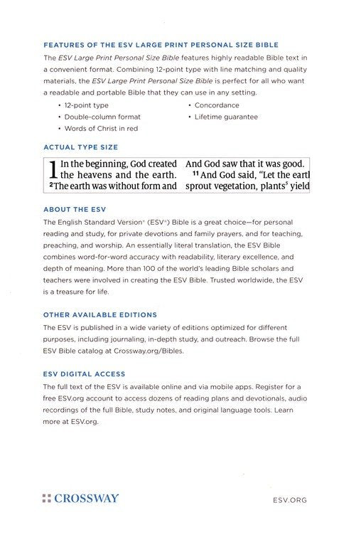 ESV Large Print Personal Size Bible, Lavender