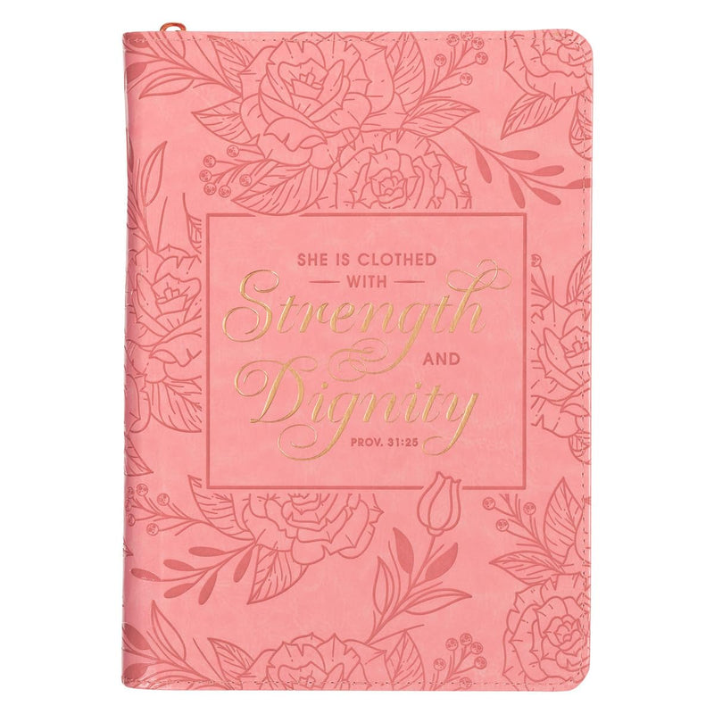 Strength and Dignity Faux Leather Classic Journal with Zipper - Proverbs 31:25 JL590