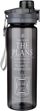 The Plans Black Plastic Water Bottle - Jeremiah 29:11