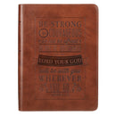 Be Strong and Courageous Saddle Tan Handy-sized Faux Leather Journal - Joshua 1:9