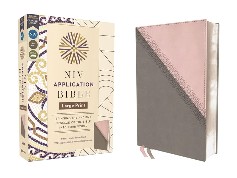 NIV Large Print Application Bible, Pink/Gray Leathersoft