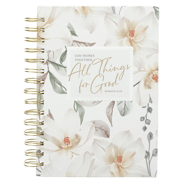 All Things for Good White Magnolia Wirebound Journal