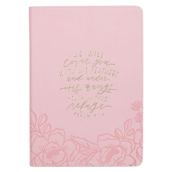 Under His Wings Pink Faux Leather Classic Journal with Zipper Closure