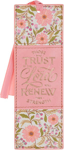 Trust Coral Floral Faux Leather Bookmark - Isaiah 40:31
