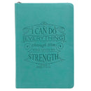 I Can Do Everything Turquoise Faux Leather Journal with Zipper Closure