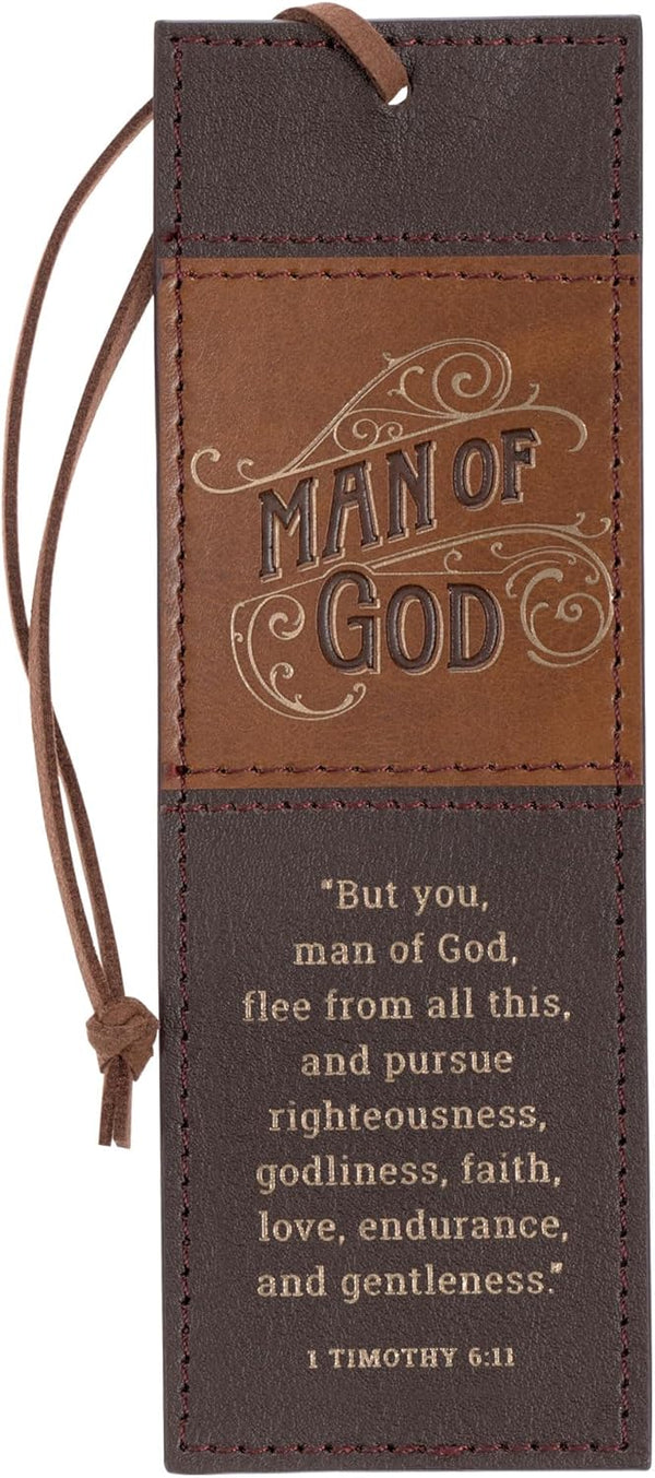 Man of God Honey-brown and Espresso Faux Leather Bookmark - 1 Timothy 6:11