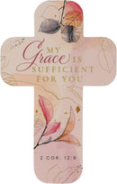My Grace Is Sufficient Peach Floral Cross Bookmark - 2 Corinthians 12:9