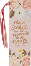 Strength and Dignity Dahlia Pink Faux Leather Bookmark