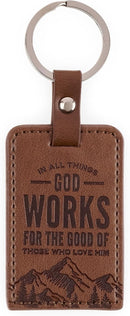 God Works for the Good Brown Faux Leather Keychain - Romans 8:28