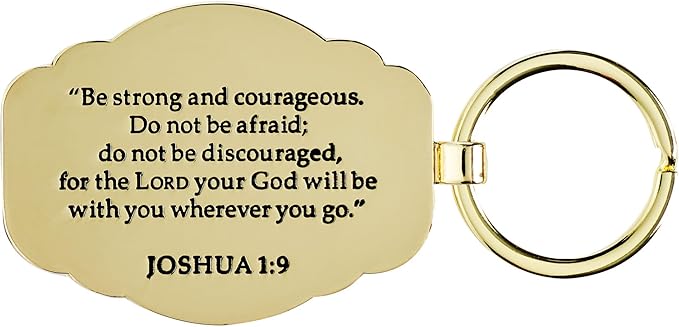 Strong and Courageous Blue Metal Keychain