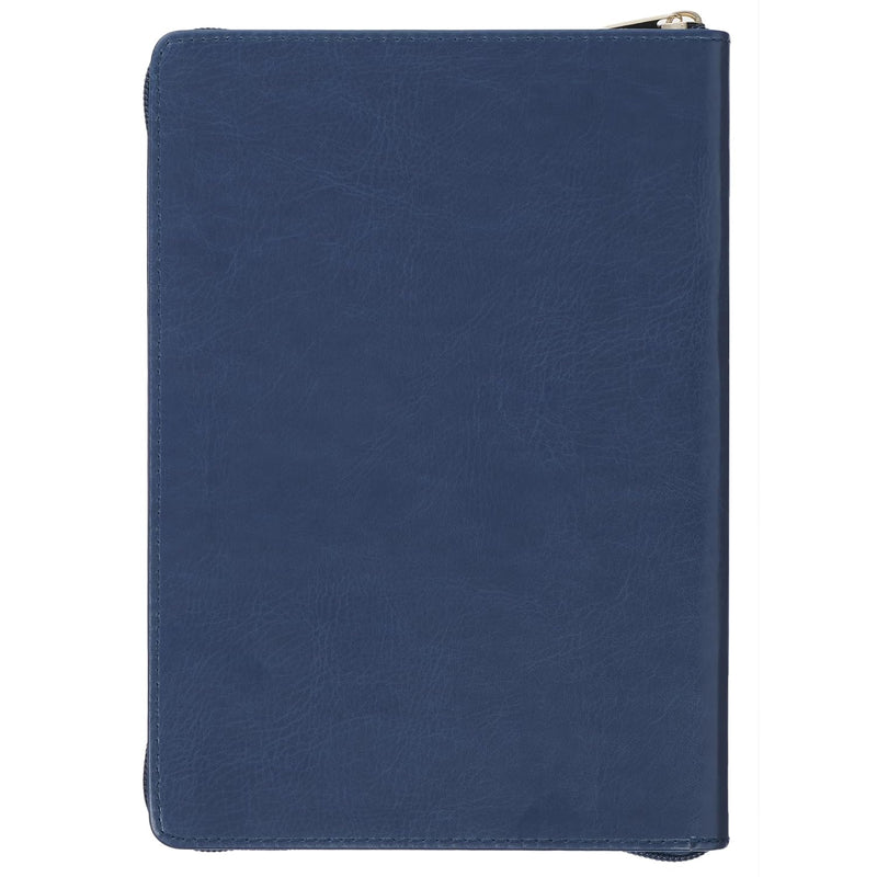 Be Strong and Courageous Blue Faux Leather Journal with Zipper Closure