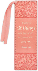 All Things Coral Faux Leather Bookmark - Romans 8:28