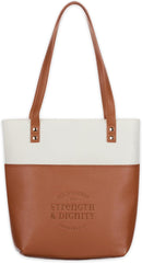 Bible Tote Strength & Dignity Two-tone Toffee and Cream - Prov 31:25