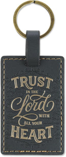 Trust in the Lord Charcoal Gray Faux Leather Keychain