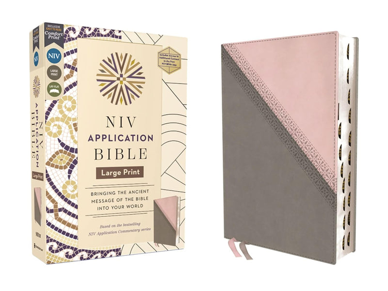 NIV Large Print Application Bible, Pink/Gray Leathersoft, Indexed