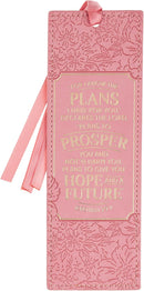 For I Know the Plans Sunset Pink Faux Leather Bookmark - Jeremiah 29:11
