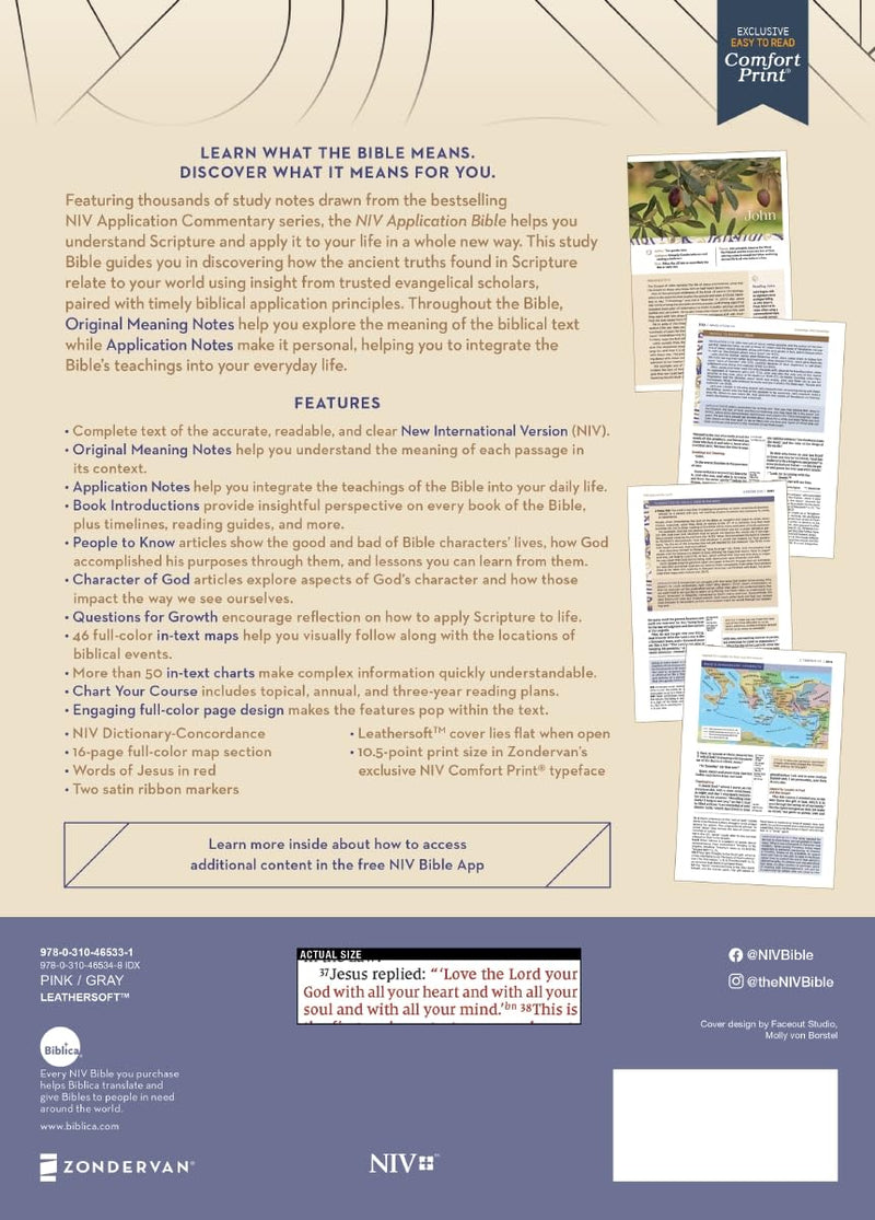 NIV Large Print Application Bible, Pink/Gray Leathersoft