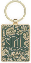 Be Still Green Epoxy-filled Metal Keychain - Psalm 46:10