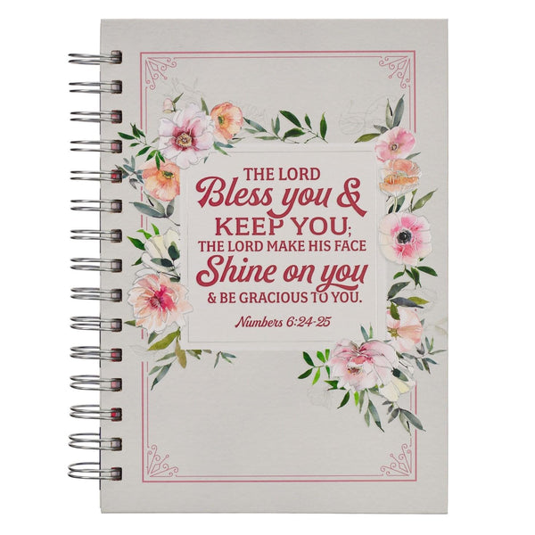 Bless You and Keep You White and Pink Floral Wirebound Journal JLW173