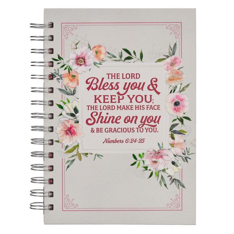 Bless You and Keep You White and Pink Floral Wirebound Journal JLW173