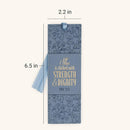 Strength and Dignity Blue Cottage Garden Faux Leather Bookmark - Proverbs 31:25
