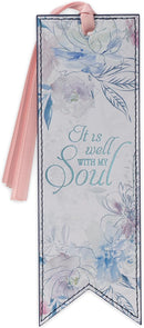 It is Well Hymn Watercolor Floral Faux Leather Bookmark