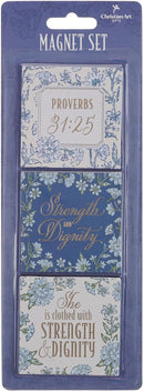 Strength and Dignity Blue Cottage Garden Magnet Set - Proverbs 31:25