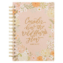 Consider the Wildflowers Peach Floral Spiral Journal - Luke 12:27