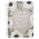 Joy and Peace Gray Floral Spiral Journal - Romans 15:13