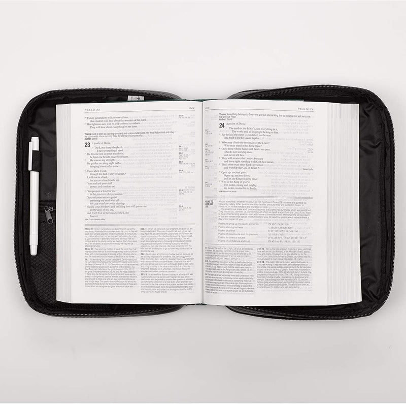 Two-fold Black Faux Leather Organizer Bible Cover, Large