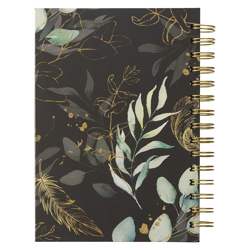 Find Refuge Black and Gold Feather Wirebound Journal