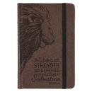 Strength and Defense Lion Walnut-Brown Faux Leather Hardcover Notebook with Elastic Band Closure