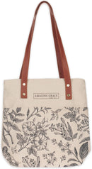 Bible Tote Amazing Grace Natural Floral Canvas - 2 Cor 12:9