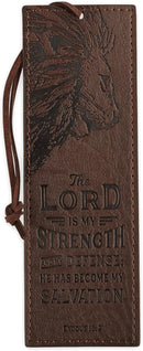 The Lord Is My Strength Walnut-Brown Faux Leather Bookmark- Exodus 15:2