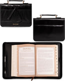 Blessed Black Croc Faux Leather Fashion Bible Cover with Tassels