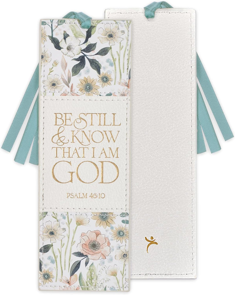 Be Still Teal Meadow Faux Leather Bookmark - Psalm 46:10