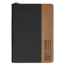 Be Strong Black and Tan Faux Leather Classic Journal with Zipper Closure - Ephesians 6:10