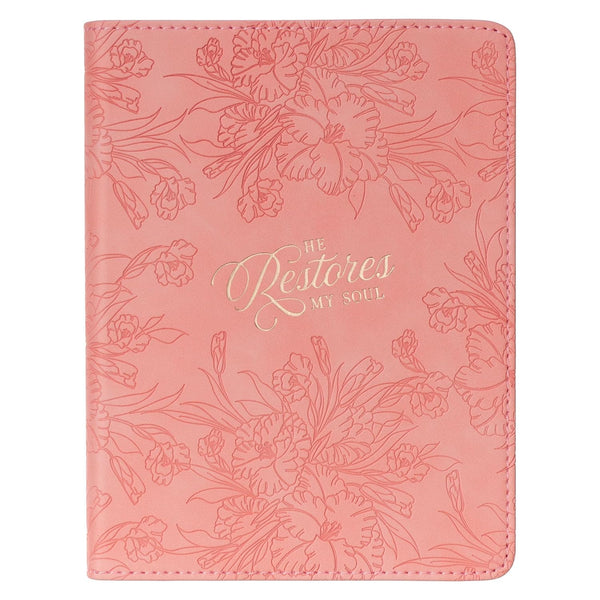 He Restores My Soul Pink Floral Faux Leather Handy-sized Journal  JL802