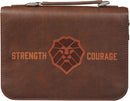 Strength and Courage Honey-brown Faux Leather Classic Bible Cover - Joshua 1:9, Large