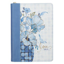 Love Blue Floral Tile Faux Leather Journal with Zipper Closure